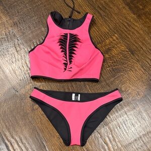 BECCA Pink Scuba 2 piece Swim Top Medium and bottom Small